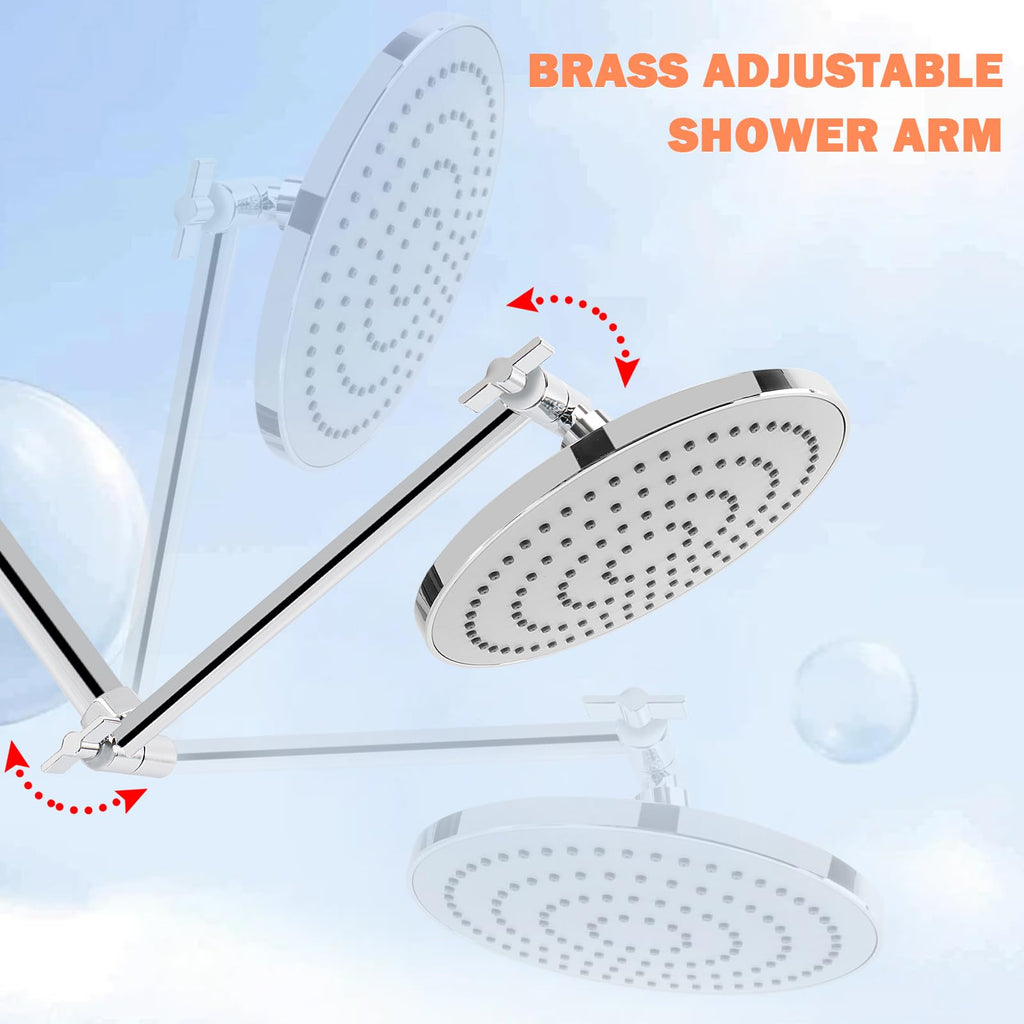 High Pressure Shower Head with 11 IN Adjustable Arm, Rainfall with Shower Arm-Make Water Flow Down Vertically for
