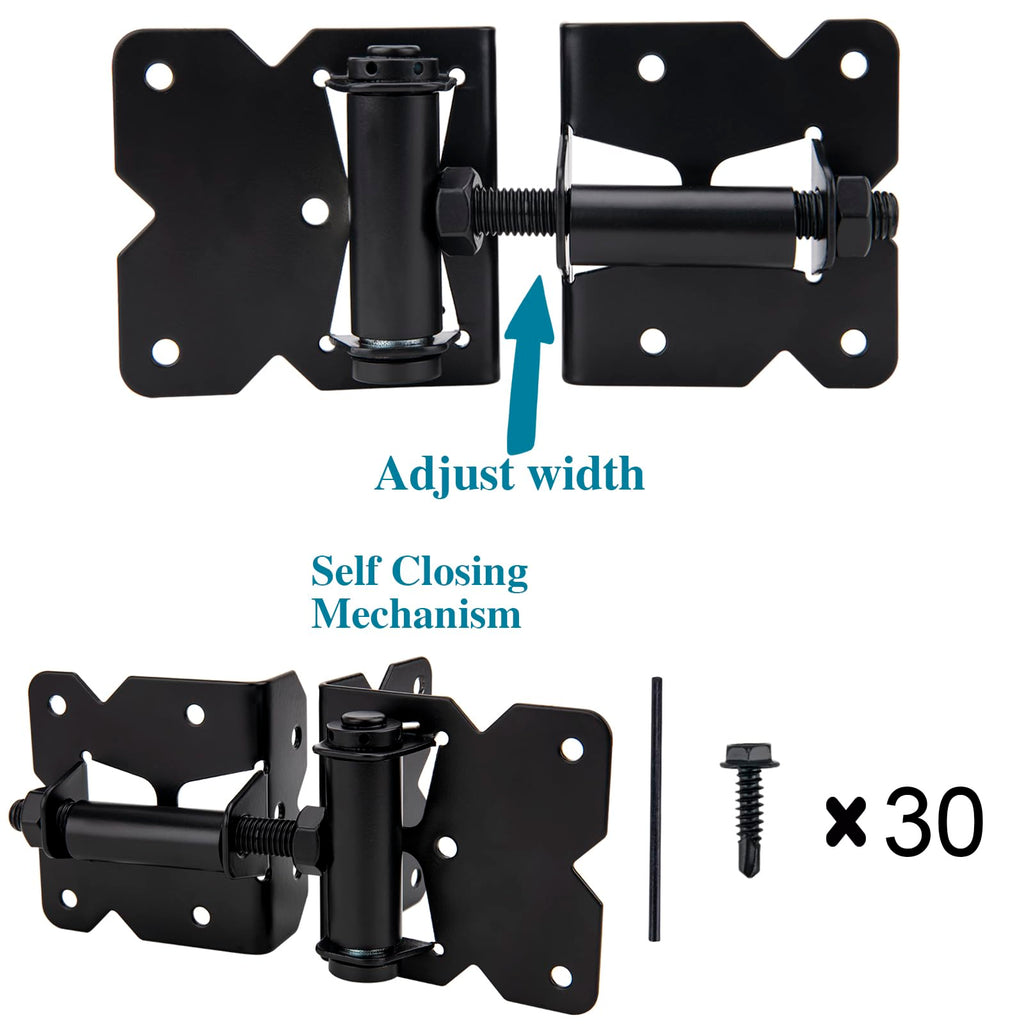 Self Locking Gate Latch and Gate Hinges Set Heavy Duty Hardware Hinges for Vinyl and Wood Fence with Installation