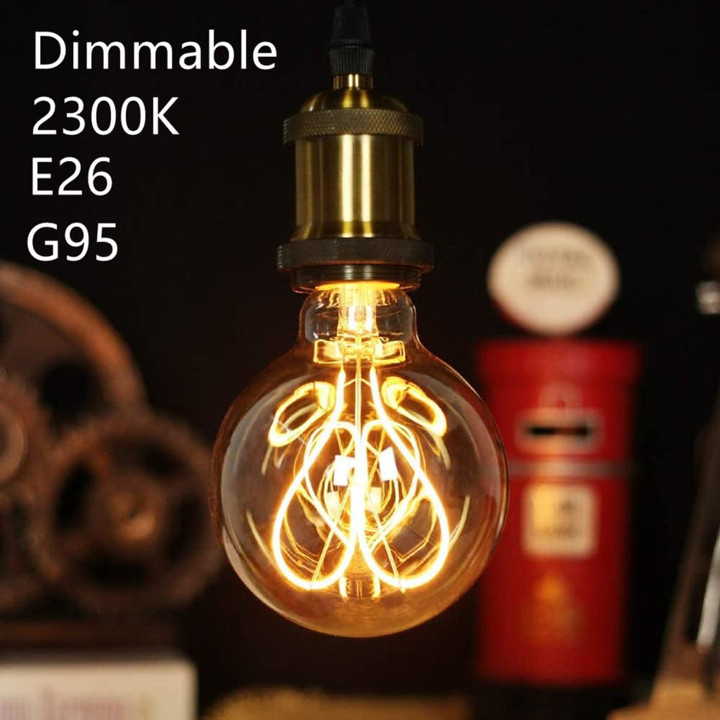 G95 Led Edison Bulb 4W Dimmable Heart Led Filament Vintage 110/130V E26 Decorative Light Bulb,2300K Warm Yellow Amber