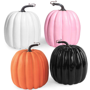 6 Inch Large Artificial Pumpkins, 4PCS Big Colorful Pumpkins Faux Foam Harvest Pumpkins for Fall Autumn Thanksgiving