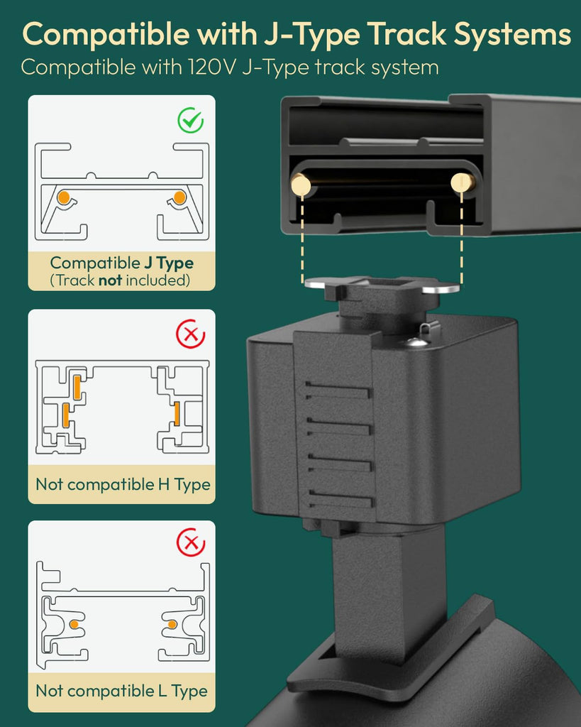 15W J Type Track Lighting Heads 1200LM, Adjustable Beam Angles 20° 30° 40° 50° 60°, 2700K 3000K 3500K 4000K