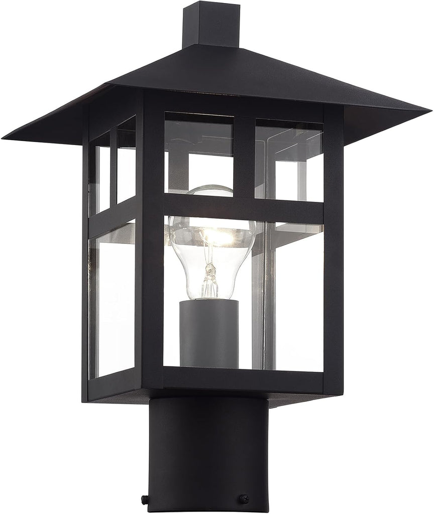Crestlake Collection, 1 Light Satin Gold Large Outdoor Post Top Lantern with Clear Glass