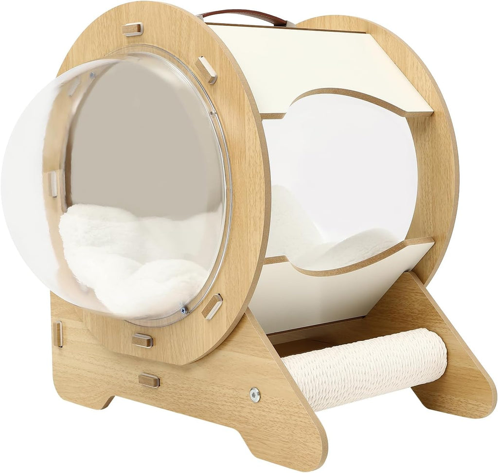 Clear Capsule Cat Bed, 22 lbs Load Freestand Modern Spaceship Space Capsule Scratching Post W/Cushion Transparent