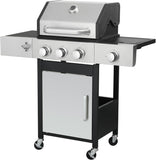 3-Burner Propane Gas Grill with Side Burner, 37,230 BTU BBQ Grill with Enameled Cast Iron Grates and Stainless Steel Body for Outdoor Cooking