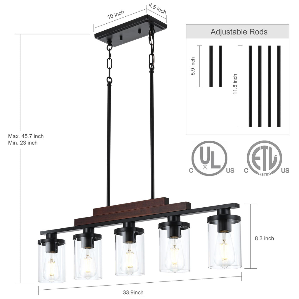 Dining Room Light Fixture/Chandelier Over Table,5-Light Kitchen Island Lighting Hanging for Farmhouse Linear