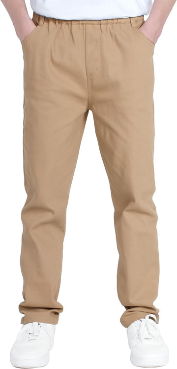 Boys Pull-On Chino Pants Stretch School Uniform Slacks