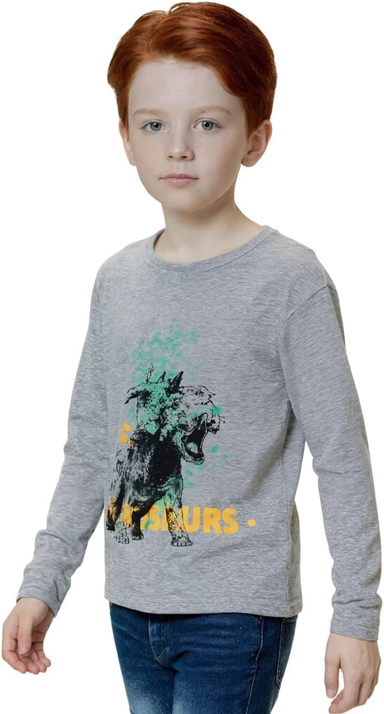 Boys Long Sleeve Shirts, Casual Cotton Tshirts Cartoon Graphic Crewneck Tops Tees Shirt for Kids Toddler Boy 3 Pack