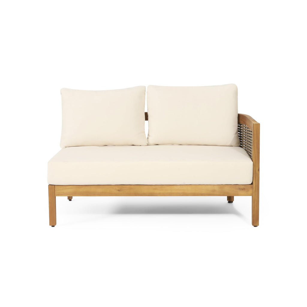 4 Piece Rattan Sofa Paito Conversation Set, All-Weather Acacia Wood V-Shaped Sectional Sofa with Cushions, 1 Coffee