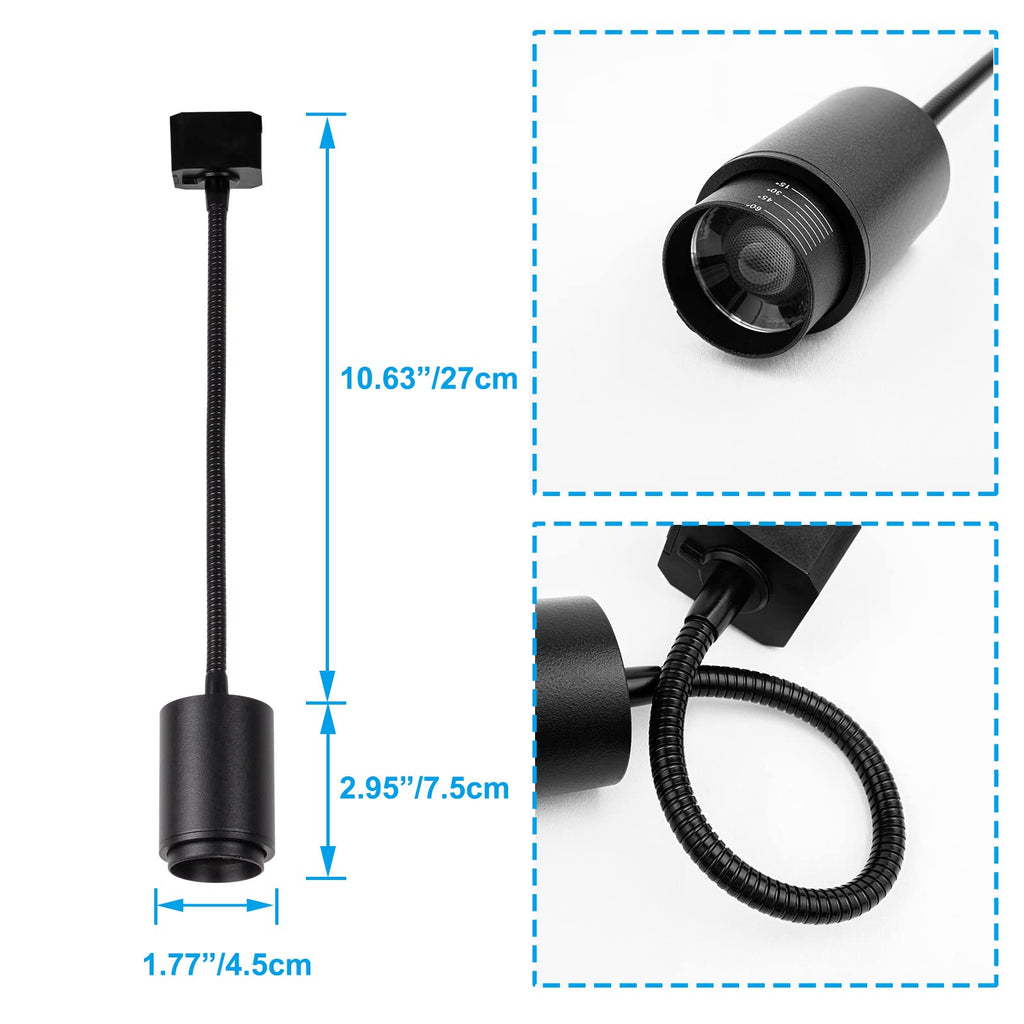 Set of Six Flexible Hose Mini Black Aluminium Spotlight H-Type Track Mounted 5W Warm White COB Focusing Adjusted