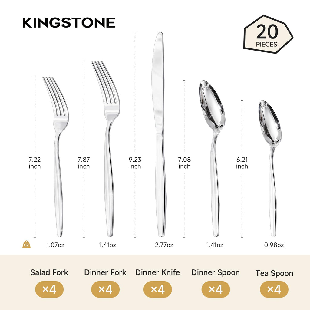 18/10 Stainless Steel Silverware Set for 4,20 Piece Flatware Set