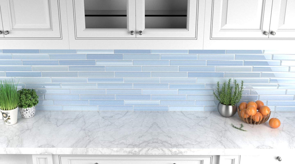 Big Blue Glass Subway Tile Backsplash or Bathroom/Showers, 2x12