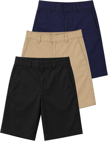 Pack Boy's Stretch Chino Shorts, Classic Cotton Blend Short with Fly Zipper for School Uniform, (Sizes, )