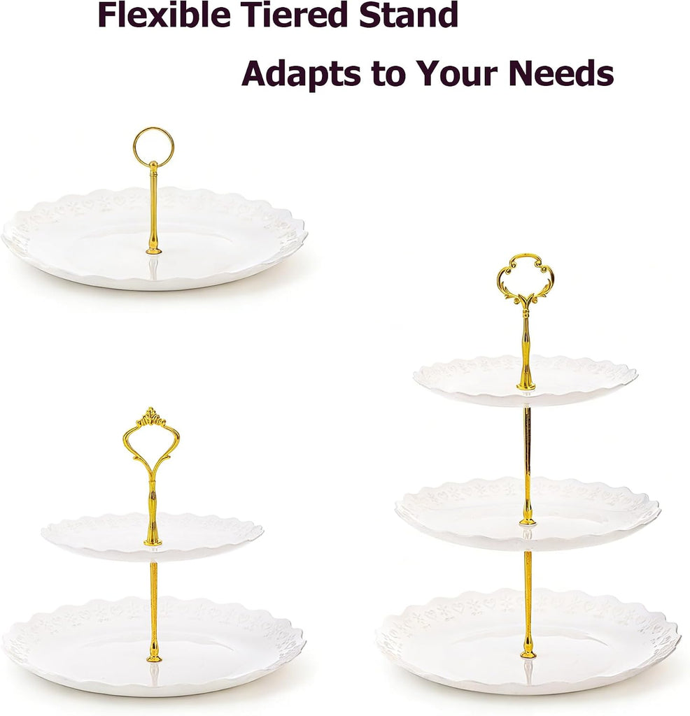 Tiers White Plastic Cupcake Stand Dessert Holder Tiered Serving Trays with 3 Styles Fittings, Party Serving - Set of 3