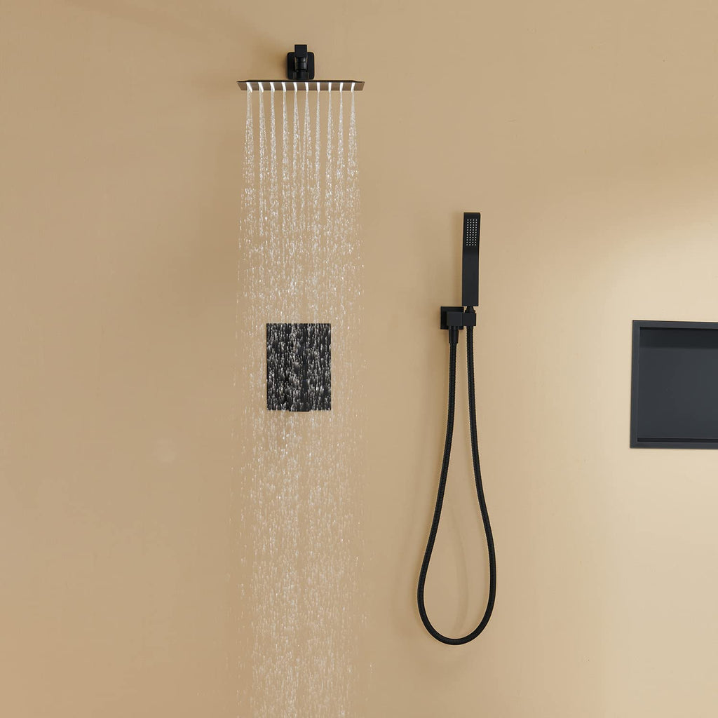 Shower System 10 Inches Rain Shower Combo Set Black Wall Mount Faucet Bathroom Faucets with Rainfall Shower Head and