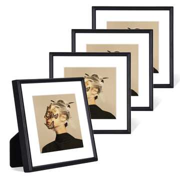 5x5 Black Picture Frames 4Pack, Fits 4x4 Mat, Tabletop & Wall