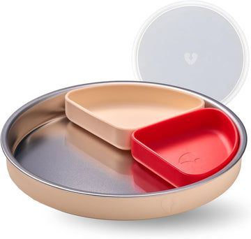 Silvare Divided Stainless Steel Kids Plate & Silicone Bowl Set
