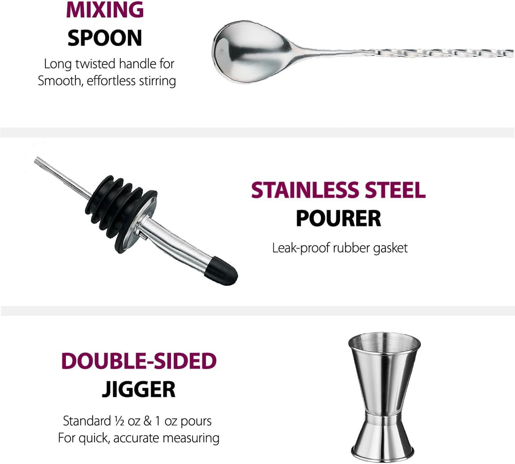 Cocktail Shaker Set - 17 Piece Stainless Steel Mixology Bartender Kit, Drink Martini Shaker, Home Bar Accessories