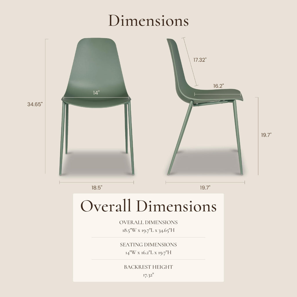 Isla Modern Kitchen Chairs Set of 4 - Plastic Dining Chair with Metal Legs - Quick Assembly Simple Cafe Chairs