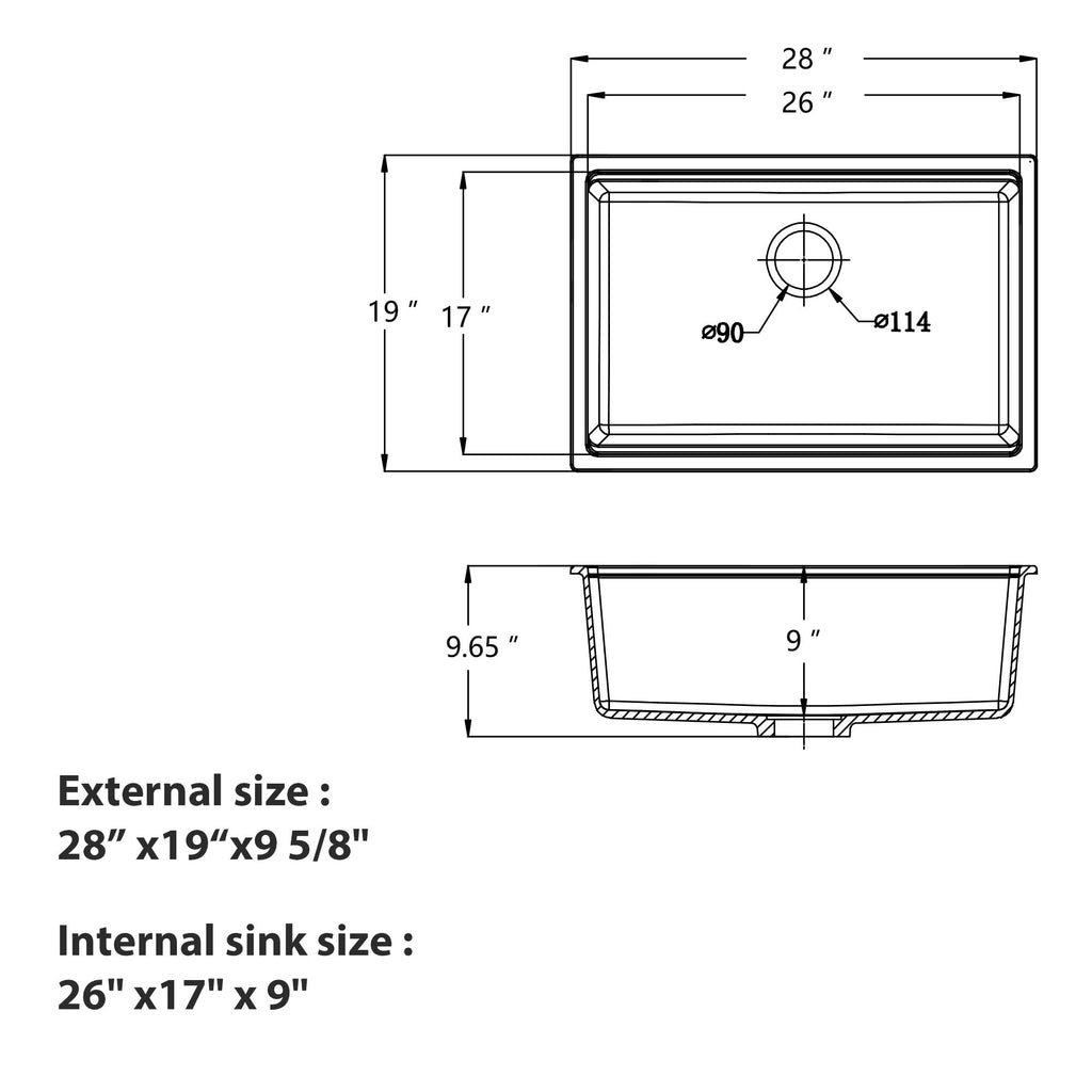 28 Inch Black Granite Composite Sink