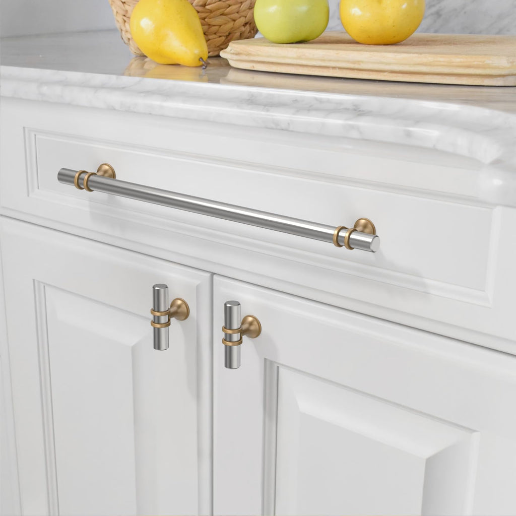 10 Pack 12.6 Inch(320mm) Brushed Satin Nickel and Champagne Bronze Kitchen Cabinet Handles, Cabinet Pulls Kitchen