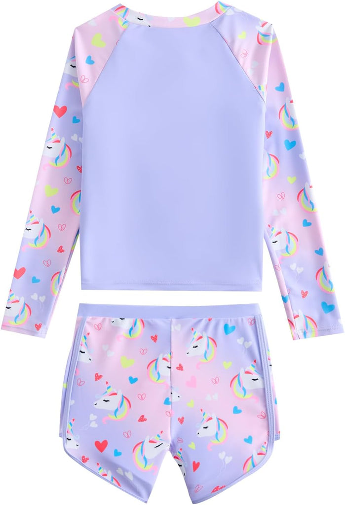 Girls Rash Guard Swimsuit Long Sleeve Bathing Suit with Zip