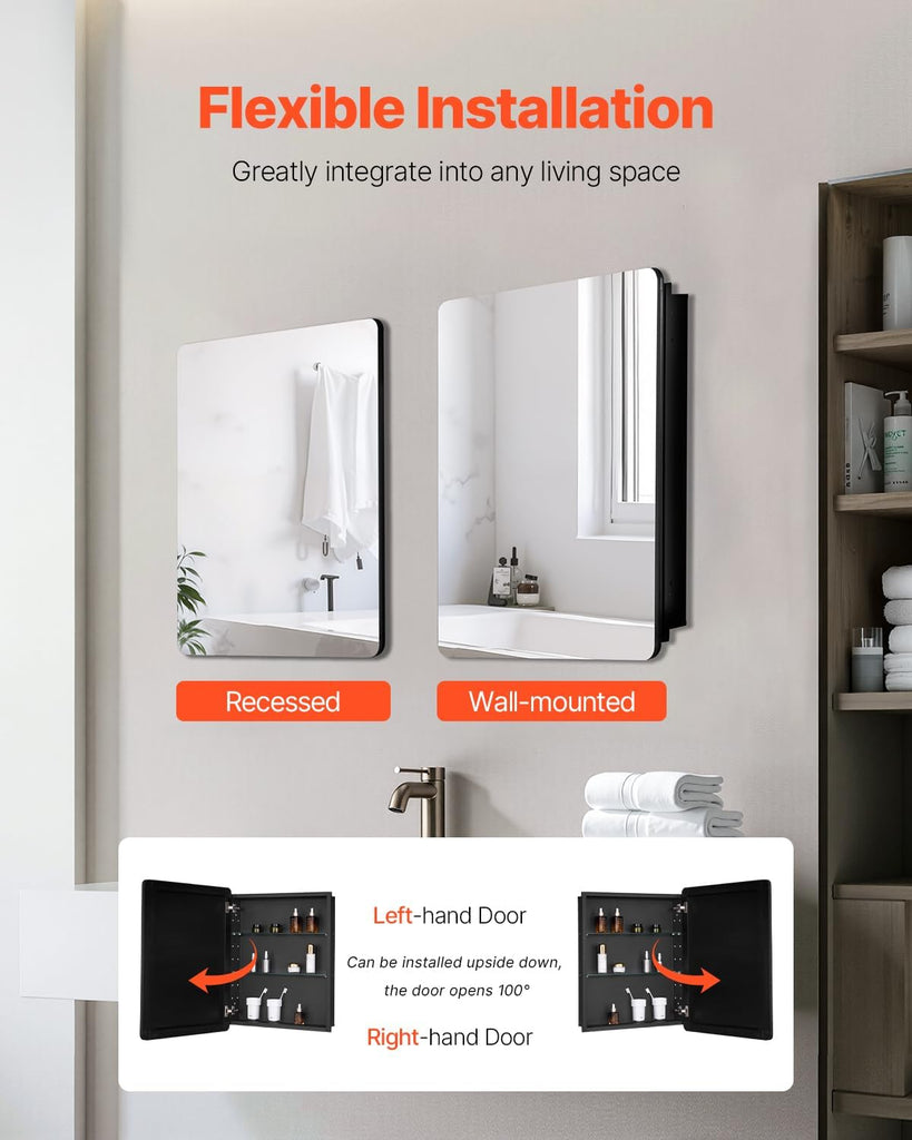 Medicine Cabinet, 24 x 30 inch, Medicine Cabinet with Mirror, Aluminum Frame Bathroom Wall Cabinet, 2-Layer