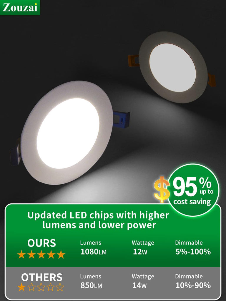 24 Pack 6" LED Recessed Ceiling Light, 5CCT, Dimmable, 12W