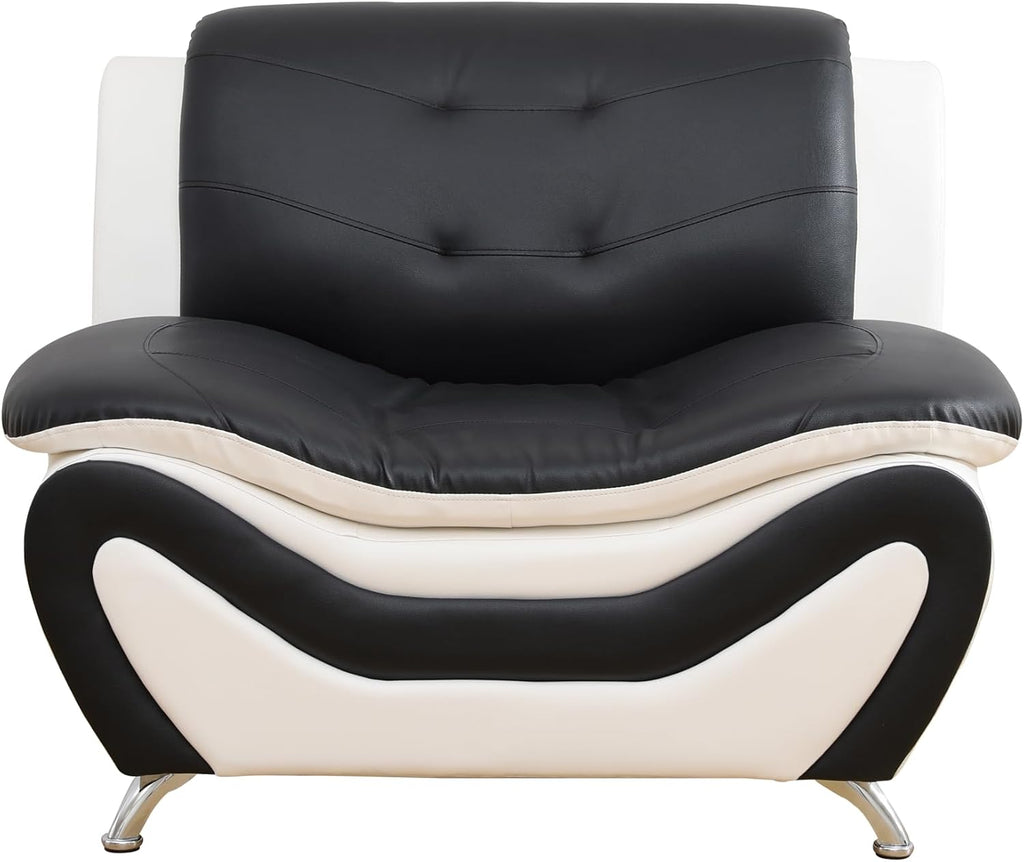 Living Room Furniture Set , Faux Leather Couch Sets, Modern Couch (3 Piece Set,Black&White)