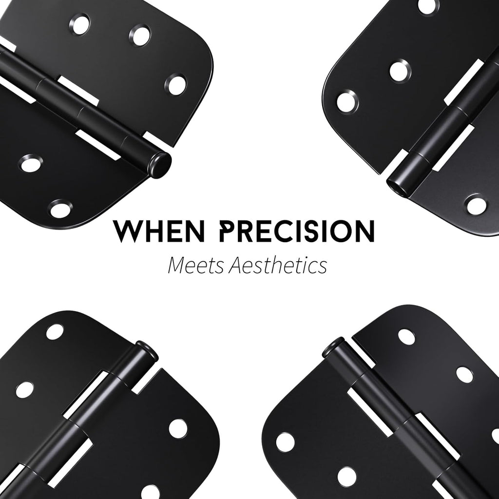 12 Pack Interior and Exterior Door Hinges, Matte Black Door Hinges 4 inch x 4 inch with 5/8" Radius Corners