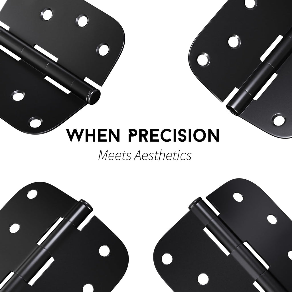 3 Pack Matte Black Door Hinges 4"x 4" with 5/8" Radius Corners