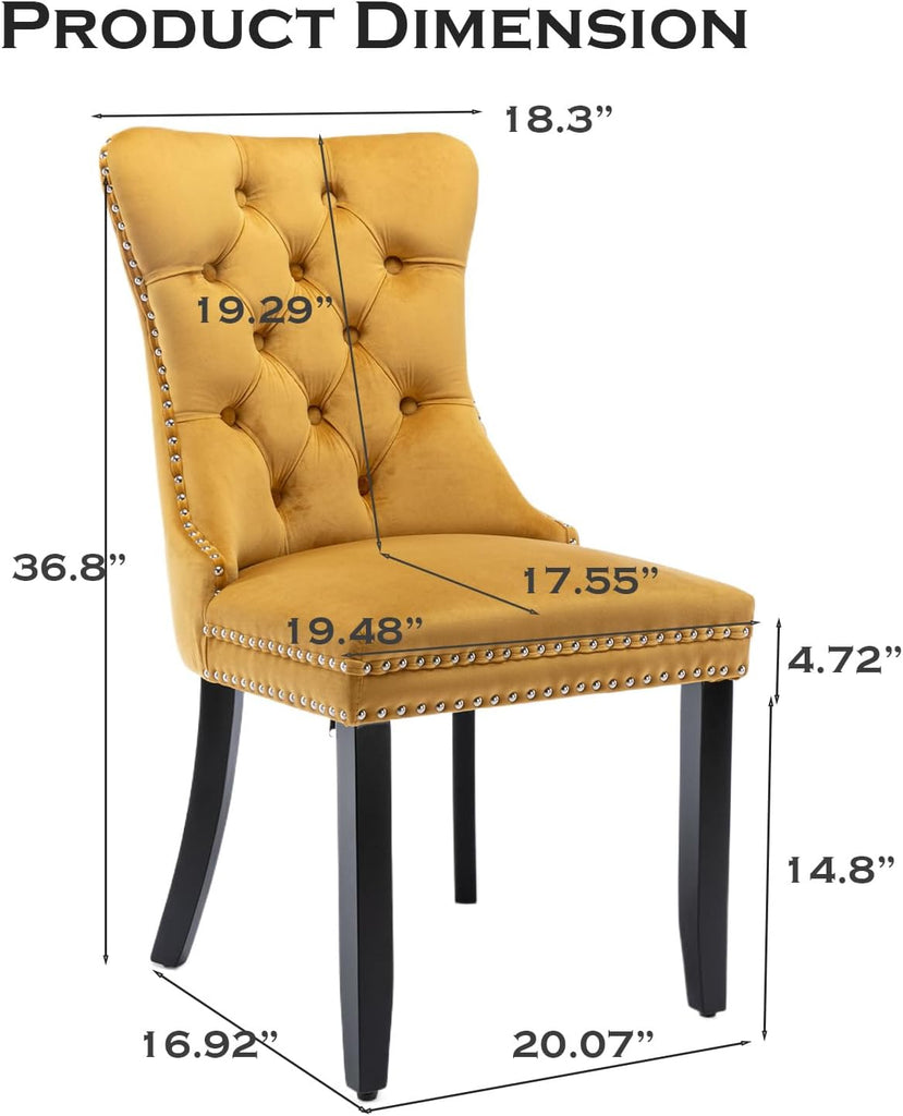 Velvet Dining Chairs Set of 4 Upholstered Tufted Dining Room Chair Kitchen Side Chairs with Nailhead Trim and Wood