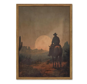Vintage Cowboy Wall Art Western Country Wall Decor Painting, Southwestern Desert Cactus Poster Canvas Print Picture