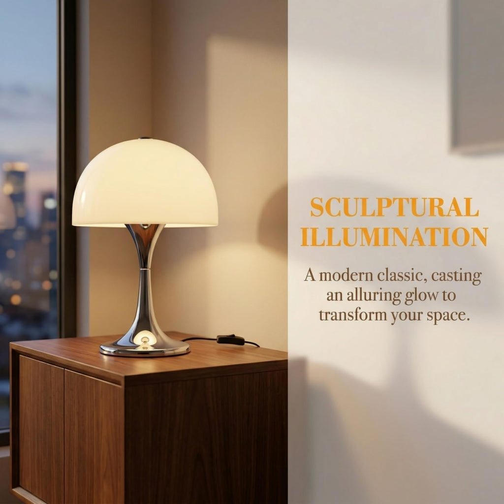 Mid-Century Modern Mashroom Table Lamp with Glossy Acrylic Shade, Chrome