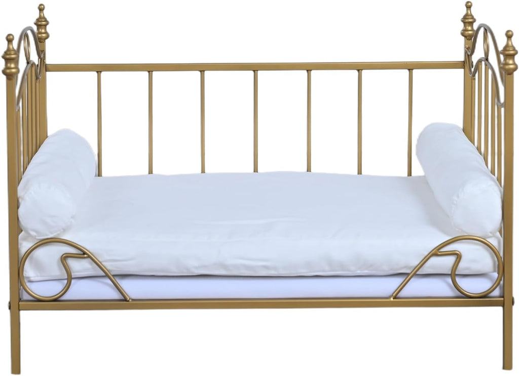 Pet Bed, Dog Bed with Metal Frame and Detached White Velvet Cushion with 2 Pillow for Small Dog