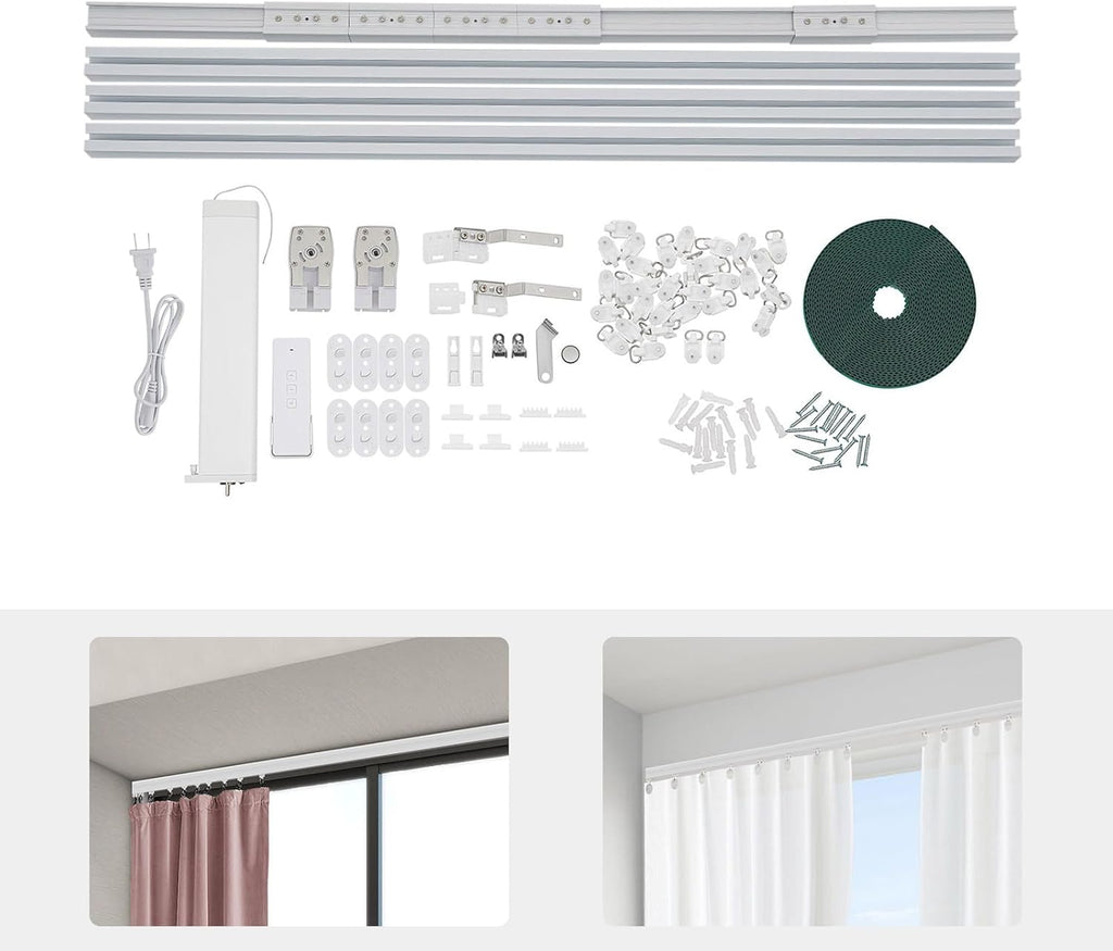 Smart Electric Curtain Track 85"-165", Motorized Curtain Rail with Remote, Voice & App Control, Ceiling Mount Curtain