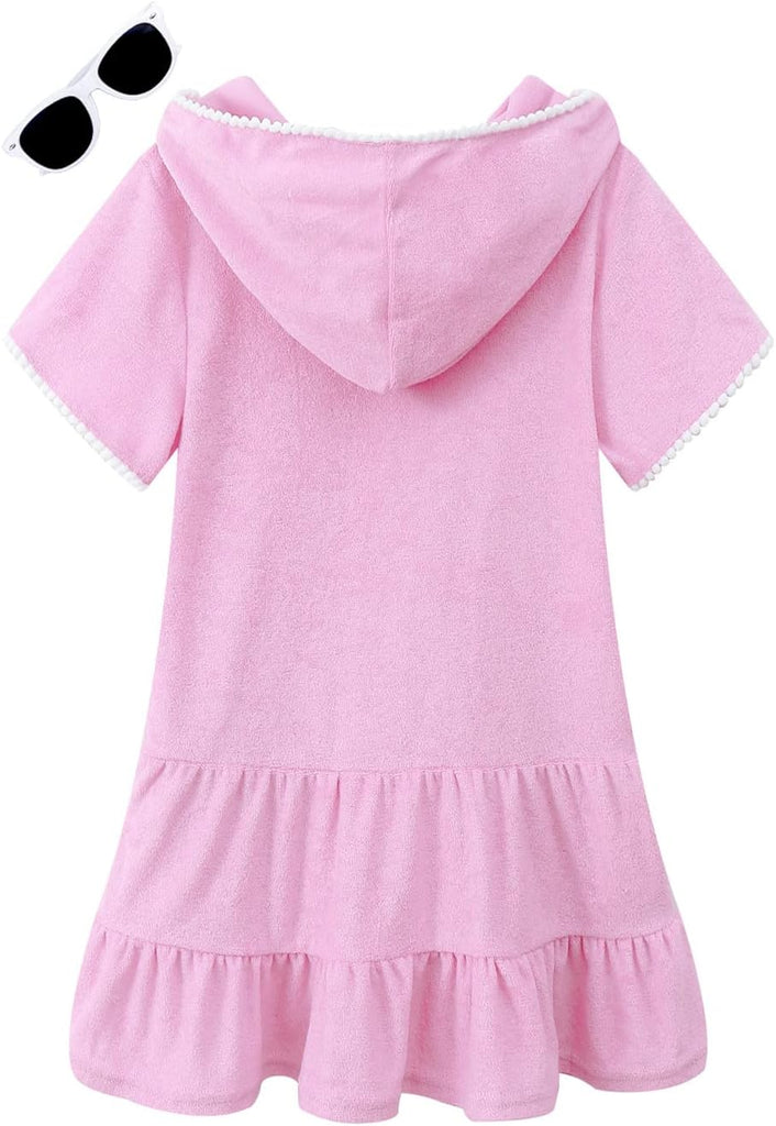 Girls Swim Cover Up Kids Swimsuit Coverup Terry Zip-Up Beach Bathing Suit Wraps with Sunglasses