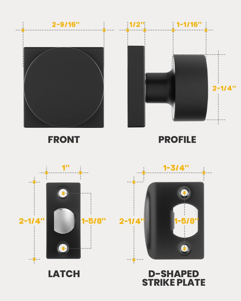 Matte Black Passage Door Knobs Interior, Zinc Alloy Matte Black Door Knob , Non-Locking Function