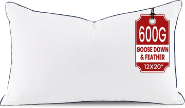 Down 12x20 Pillow Insert, 600g Goose Down & Feather Fill, Decorative Lumbar Throw Pillow Insert with Triple-Layer