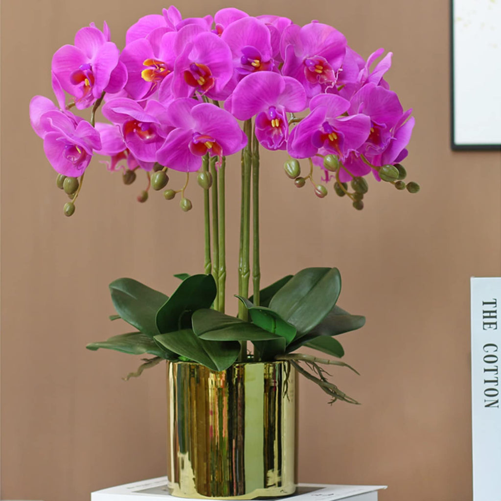 9 Heads Artificial Phalaenopsis Flowers 4 Pcs Artificial Orchid Flowers 42 inch Stem Plants Décor (Purple)