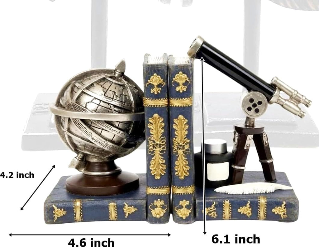 Galileo Bookends, Telescope, Globe, Armillary Sphere, Astronomy - Set of 2