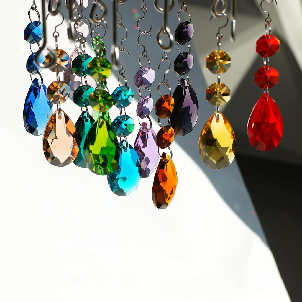 12pcs Teardrop Crystal Chandelier Prism Suncatcher Replacement - 38mm Multicolor Hanging Crystals Beads Ornament
