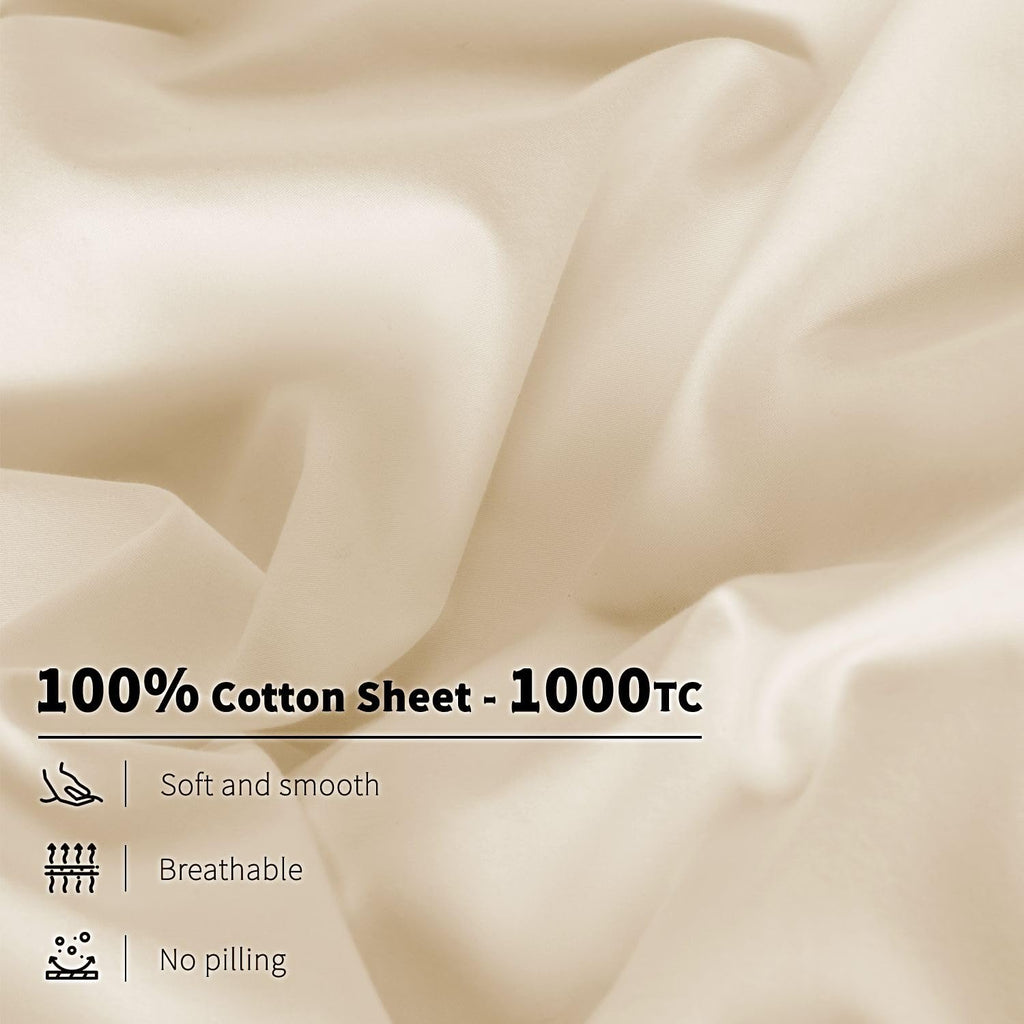 100% Egyptian Cotton Sheet Set 4 Piece, Luxury 1000 Thread Count