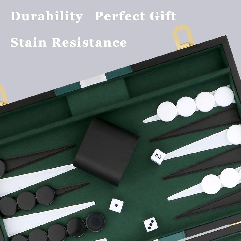 Backgammon Set - Classic Board Game with Premium PU Leather Case - Portable Travel Strategy Backgammon Game Set