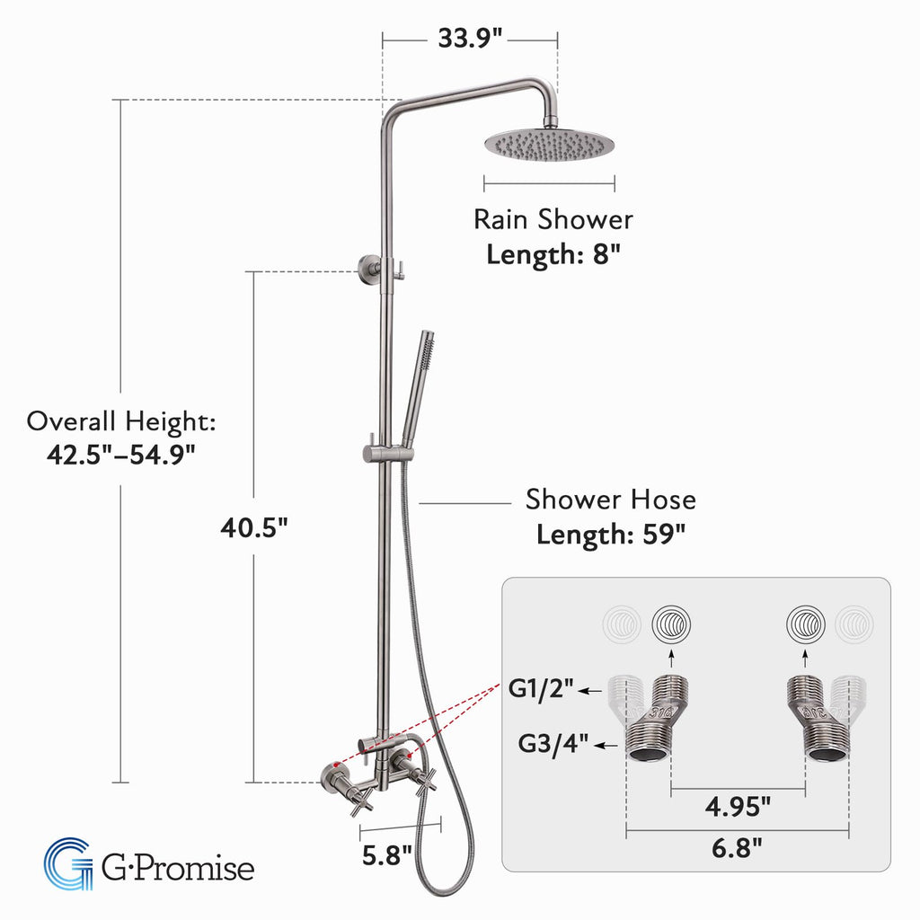 G‐Promise 316 Marine Grade Stainless Steel 8 Inches Outdoor Shower Kit