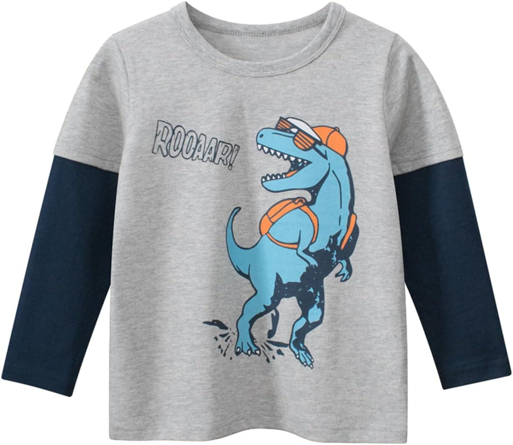 Toddler Boys Long Sleeve Dinosaur Shirts Kids Cotton Tees