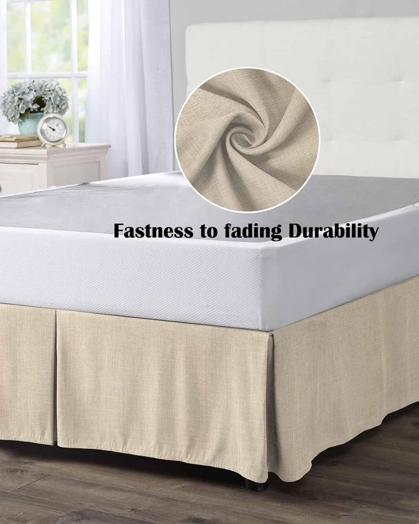 Bed Skirts King Size 16 Inch Tailored Drop Beige Linen Texture Wrap Around Bed Skirt with Split Corners Hotel Quality