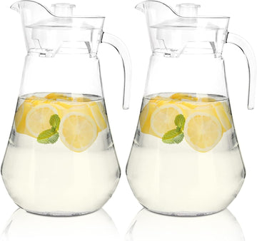 2 Pack Plastic Pitcher, 68Oz Clear Iced Water Jug with Lid and Handle, Heat Resistant BPA-Free Tea Pitcher for