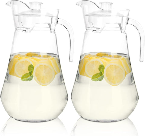 2 Pack Plastic Pitcher, 68Oz Clear Iced Water Jug with Lid and Handle, Heat Resistant BPA-Free Tea Pitcher for