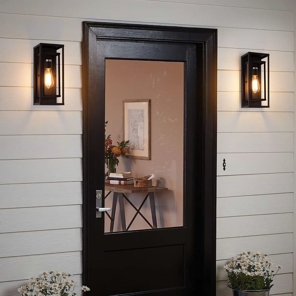 14" Modern Outdoor Porch Wall Light, Matte Black, 4 Pack