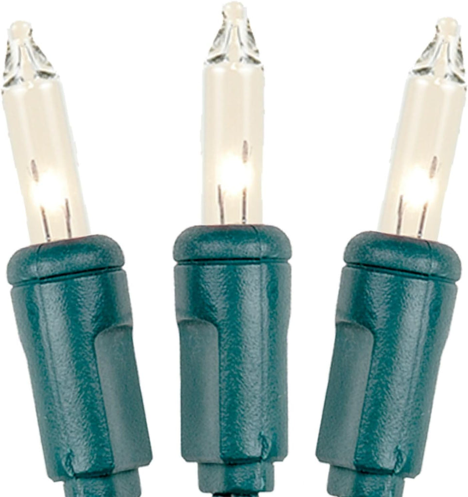 12-Pack 34 Feet 100 Clear Mini Christmas Lights, Green Wire String, Traditional Vintage Green Christmas Light, 4 Inch